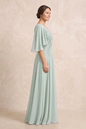 Sage A-Line Embroidered Chiffon Mother of the Bride Dress With Sleeves (3) | KISSBRIDAL