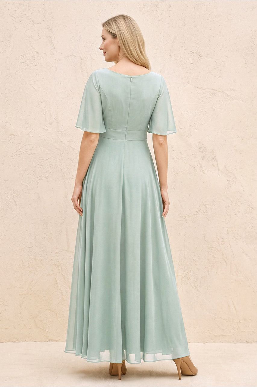 Sage A-Line Flutter Sleeves Chiffon Mother of the Bride Dress