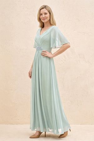 Sage A-Line Flutter Sleeves Chiffon Mother of the Bride Dress (3) | KISSBRIDAL