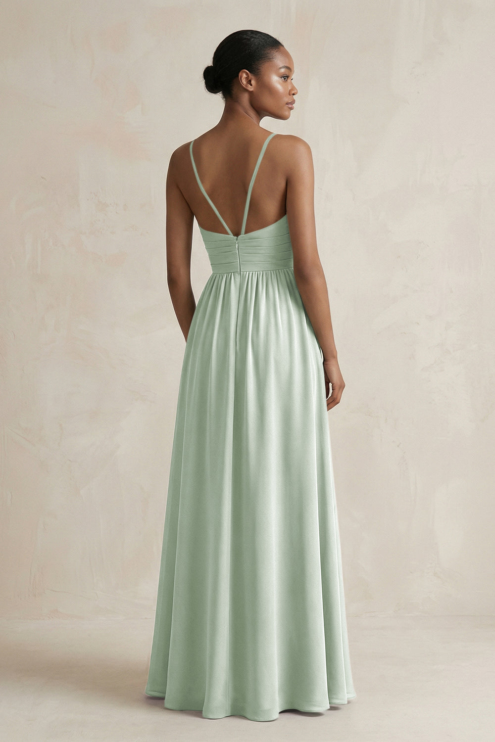 A-Line Halter Chiffon Ruched Bridesmaid Dress in Sage