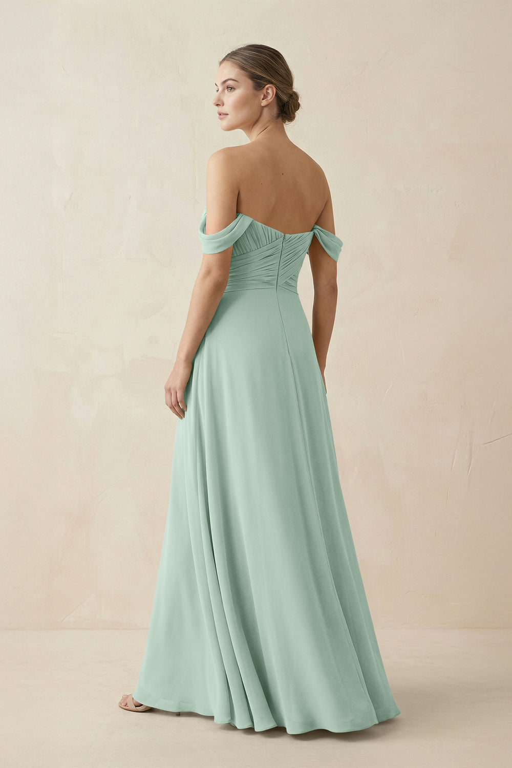 A-Line Off-the-Shoulder Chiffon Bridesmaid Dress in Sage