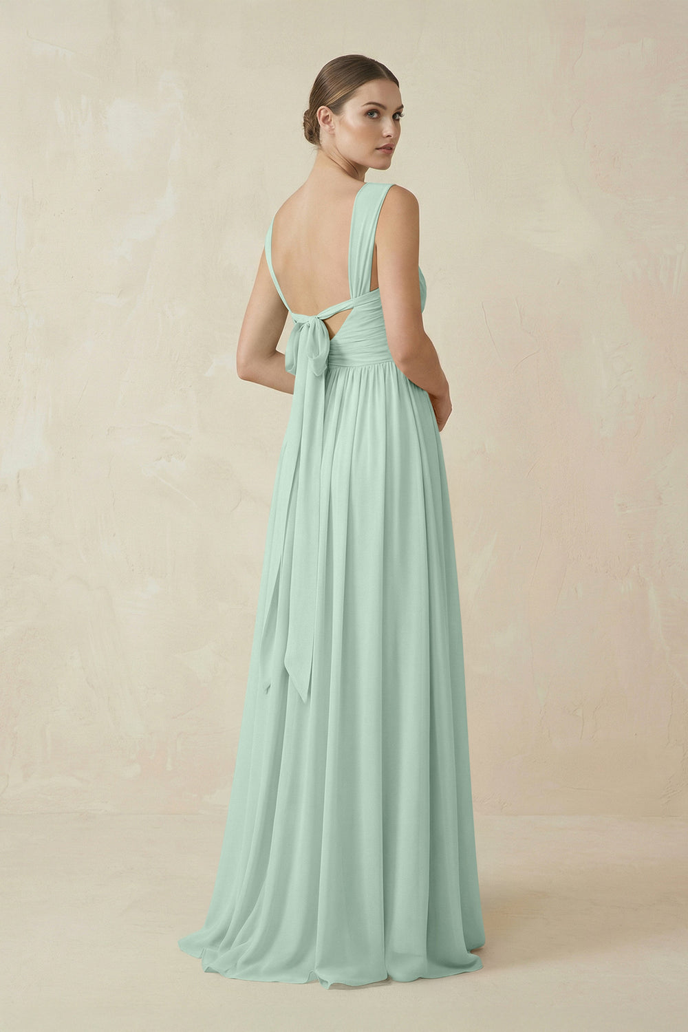 A-Line Pleated Chiffon Long Bridesmaid Dress in Sage