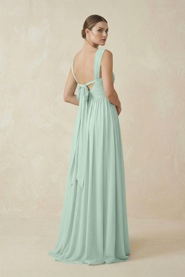 Sage A-Line Pleated Chiffon Long Bridesmaid Dress (2) | KISSBRIDAL