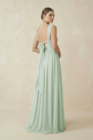 Sage A-Line Pleated Chiffon Long Bridesmaid Dress | KISSBRIDAL