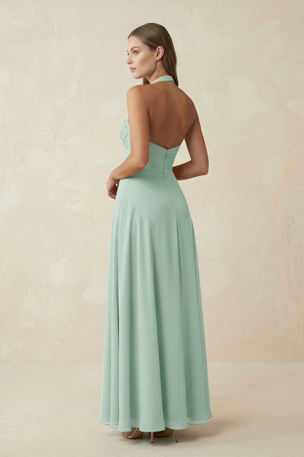 A-Line Pleated Chiffon V-Neck Bridesmaid Dress in Sage