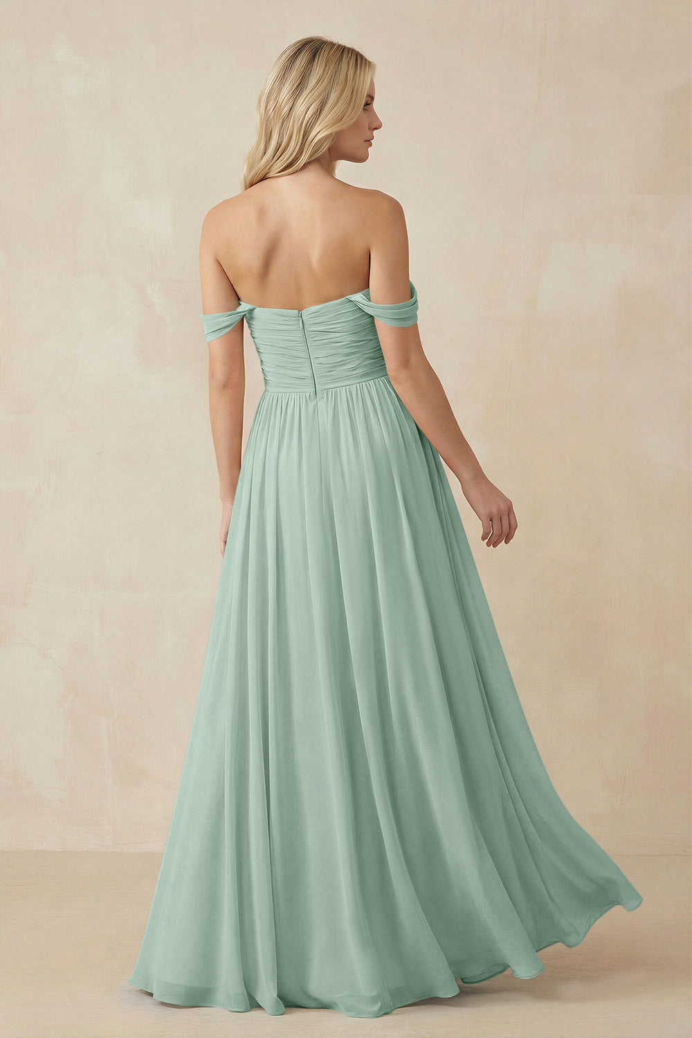 A-Line Pleated Long Chiffon Bridesmaid Dress in Sage