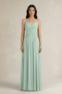 Sage A-Line Pleated Spaghetti Strap Chiffon Bridesmaid Dress | KISSBRIDAL
