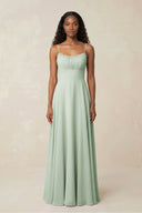 Sage A-Line Ruched Chiffon Spaghetti Strap Bridesmaid Dress | KISSBRIDAL