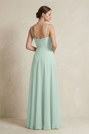 Sage A-Line Ruffled Spaghetti Strap Chiffon Bridesmaid Dress (2) | KISSBRIDAL