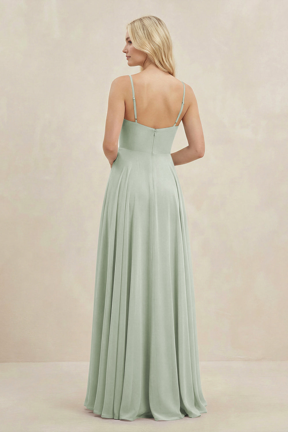 A-Line Spaghetti Strap Chiffon Bridesmaid Dress in Sage