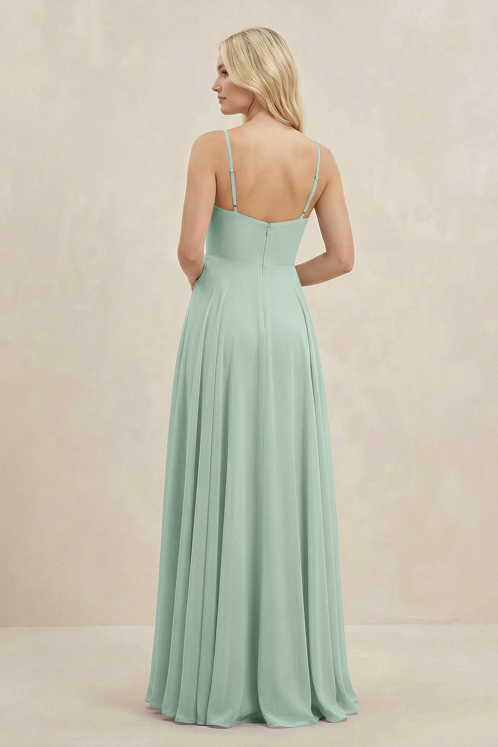 A-Line Spaghetti Strap Chiffon Bridesmaid Dress in Sage