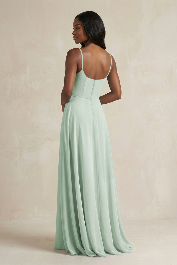 Sage A-Line Spaghetti Straps Chiffon Bridesmaid Dress (2) | KISSBRIDAL