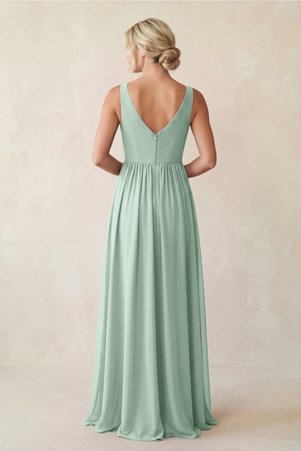 A-Line V-Neck Pleated Chiffon Bridesmaid Dress in Sage
