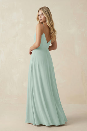 Sage Cami Strap A-Line Chiffon Bridesmaid Dress with Slit (2) | KISSBRIDAL