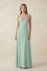 Sage Cami Strap A-Line Chiffon Bridesmaid Dress | KISSBRIDAL