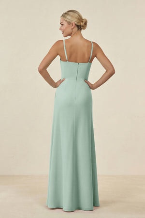 Sage Cami Strap Chiffon Sheath Bridesmaid Gown (2) | KISSBRIDAL
