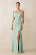 Sage Cami Strap Chiffon Sheath Bridesmaid Gown | KISSBRIDAL