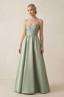 Sage Cami Strap Corset A-Line Satin Bridesmaid Dress | KISSBRIDAL