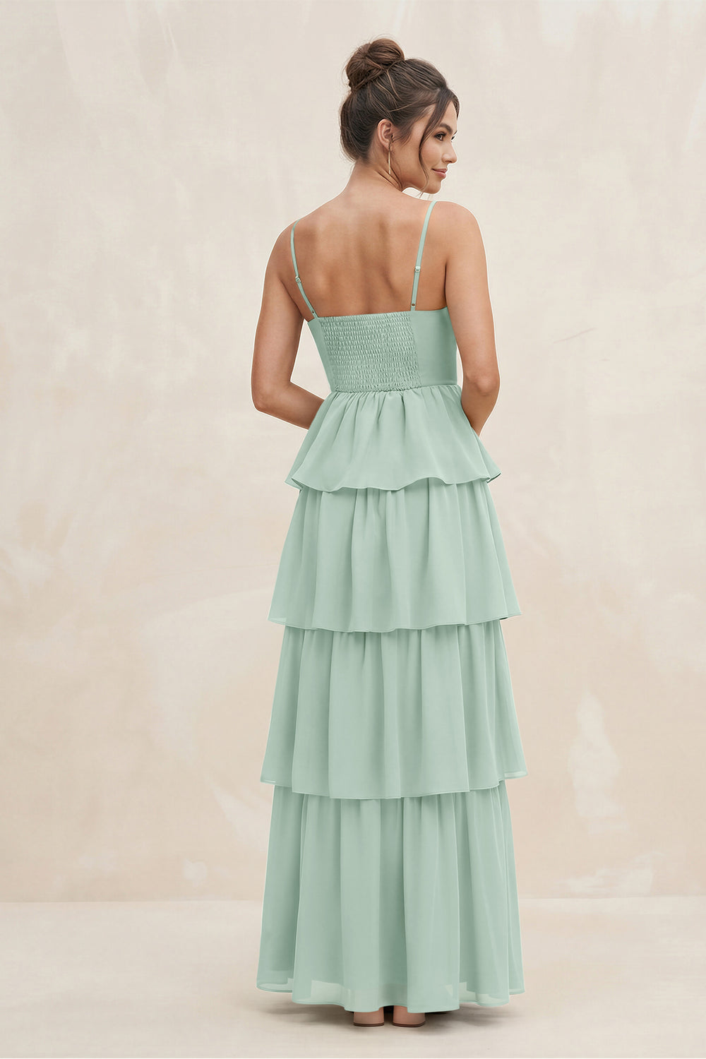 Cami Strap Tiered A-Line Chiffon Bridesmaid Dress in Sage