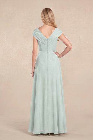 Sage Cap Sleeves Chiffon A-Line Lace V-Neck Mother of the Bride Dress (2) | KISSBRIDAL