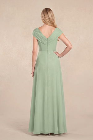 Sage Cap Sleeves Tulle A-Line Lace V-Neck Mother of the Bride Dress (2) | KISSBRIDAL