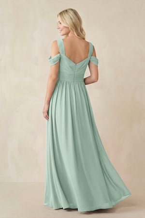 Sage Chiffon A-Line Bridesmaid Dress with Slit (2) | KISSBRIDAL