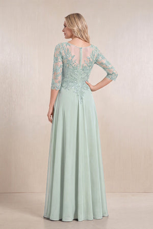 Sage Chiffon A-Line Embroidered Mother of the Bride Dress With Sleeves (2) | KISSBRIDAL
