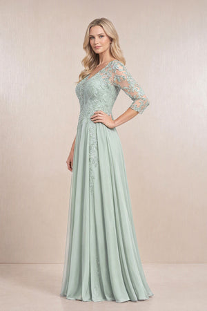 Sage Chiffon A-Line Embroidered Mother of the Bride Dress With Sleeves (3) | KISSBRIDAL