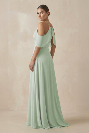 Sage Chiffon A-Line Long Bridesmaid Dress (2) | KISSBRIDAL