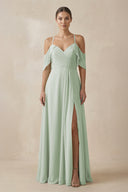 Sage Chiffon A-Line Long Bridesmaid Dress | KISSBRIDAL
