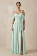 Sage Chiffon A-Line Long Bridesmaid Dress | KISSBRIDAL