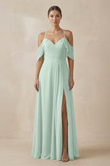 Sage Chiffon A-Line Long Bridesmaid Dress | KISSBRIDAL