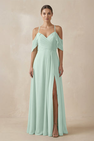 Sage Chiffon A-Line Long Bridesmaid Dress | KISSBRIDAL