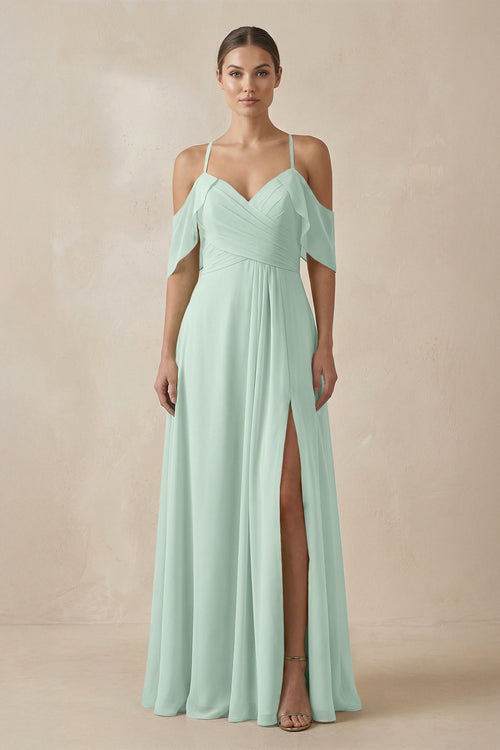 Sage Chiffon A-Line Long Bridesmaid Dress | KISSBRIDAL