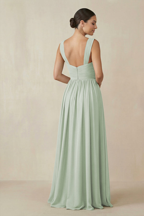 Sage Chiffon A-Line Pleated Bridesmaid Dress (2) | KISSBRIDAL