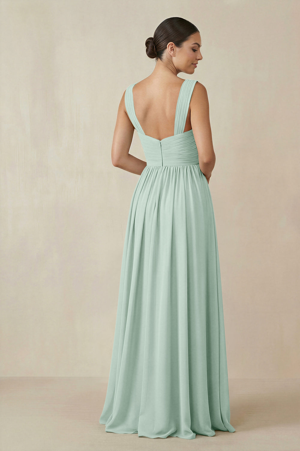 Chiffon A-Line Pleated Bridesmaid Dress in Sage