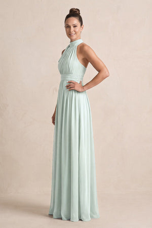 Sage Chiffon Halter A-Line Mother of the Bride Dress (3) | KISSBRIDAL