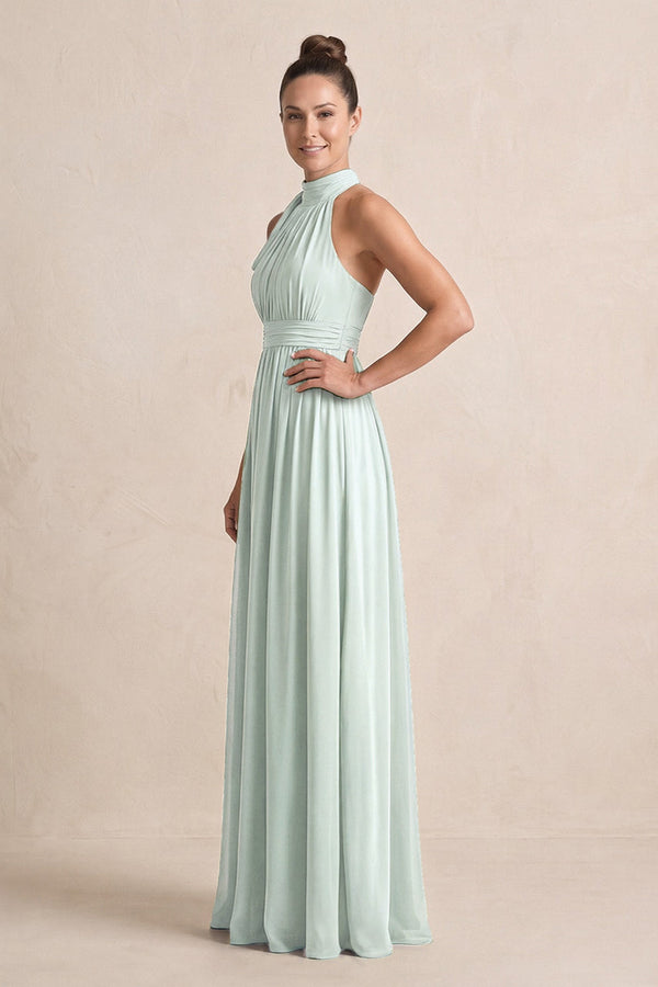 Sage Chiffon Halter A-Line Mother of the Bride Dress (3) | KISSBRIDAL