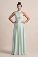 Sage Chiffon Halter A-Line Mother of the Bride Dress | KISSBRIDAL