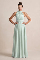 Sage Chiffon Halter A-Line Mother of the Bride Dress | KISSBRIDAL