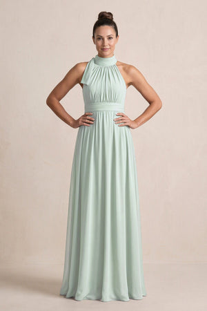 Sage Chiffon Halter A-Line Mother of the Bride Dress | KISSBRIDAL