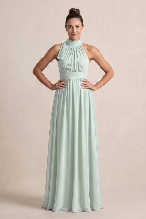 Sage Chiffon Halter A-Line Mother of the Bride Dress | KISSBRIDAL