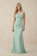 Sage Cowl Neck Sheath Chiffon Bridesmaid Dress with Corset | KISSBRIDAL
