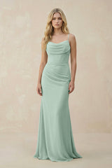 Sage Cowl Neck Sheath Chiffon Bridesmaid Dress with Corset | KISSBRIDAL