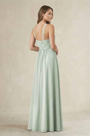 Sage Cross Halter A-Line Pleated Bridesmaid Dress (2) | KISSBRIDAL