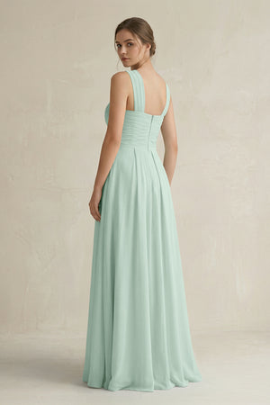 Sage Cross Halter Chiffon A-Line Pleated Bridesmaid Dress (2) | KISSBRIDAL