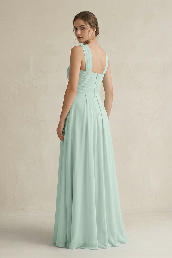Sage Cross Halter Chiffon A-Line Pleated Bridesmaid Dress (2) | KISSBRIDAL