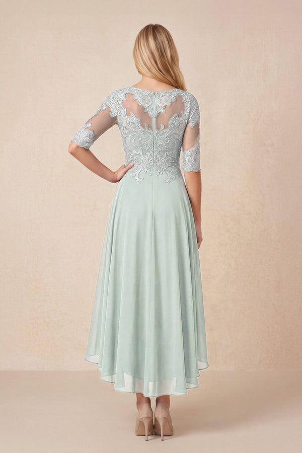 Sage Embroidered A-Line Chiffon Midi Mother of the Bride Dress with Sleeves (2) | KISSBRIDAL
