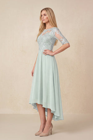 Sage Embroidered A-Line Chiffon Midi Mother of the Bride Dress with Sleeves (3) | KISSBRIDAL