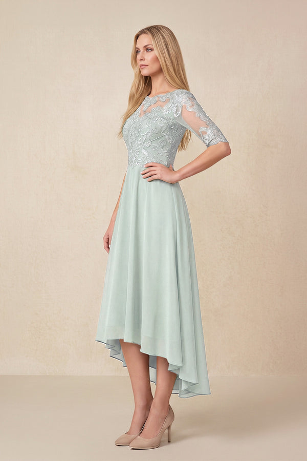 Sage Embroidered A-Line Chiffon Midi Mother of the Bride Dress with Sleeves (3) | KISSBRIDAL